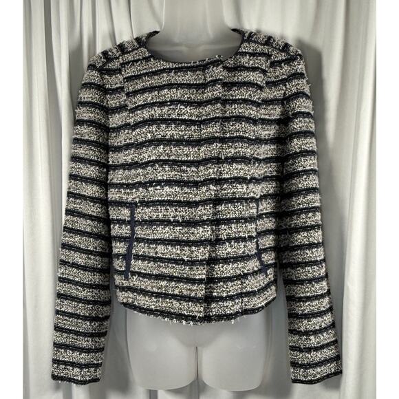 Ann Taylor Loft Tweed Blazer Jacket Navy Blue White 6 Preppy Workwear 89-10 - Picture 5 of 14